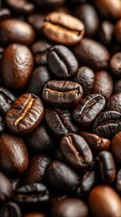 Naklejka premium Specialty coffee beans, vibrant colors, close-up, cozy setting, inviting