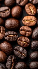 Naklejka premium Specialty coffee beans, vibrant colors, close-up, cozy setting, inviting