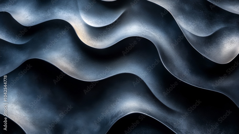 Aufkleber Curving lines of textured metal form an abstract pattern with varying shades of gray, conveying a sense of fluidity and dimension. The waves invite contemplation.