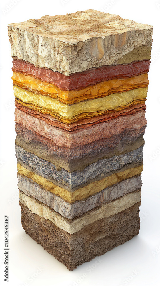 Poster a stack of rocks with different colors and textures. concept of depth and complexity, as the layers 