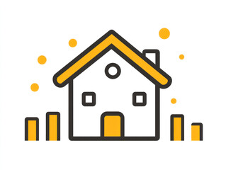 A house with a yellow roof and white trim. The house is surrounded by a fence. The house is a simple design with a clean look