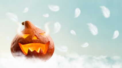 Funny Halloween scary pumpkins with space