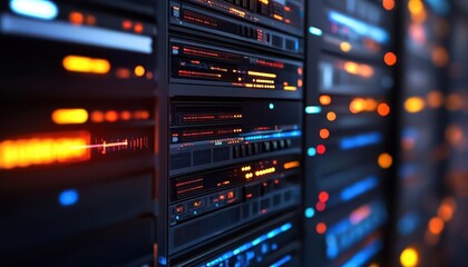 Virtual desktop infrastructure, vibrant colors, digital screens, tech setting, modern