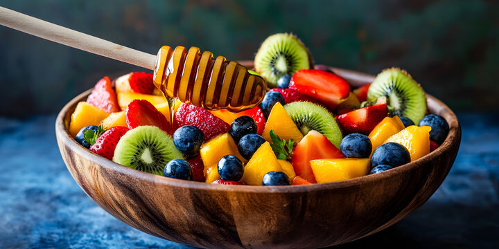 Tigela de frutas mistas com um toque de mel