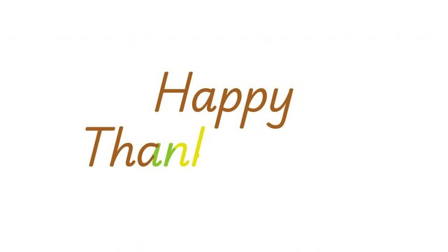 Happy Thanksgiving Day Text Animation with Illustration Pie, Hat, and Leaf with a White Background
