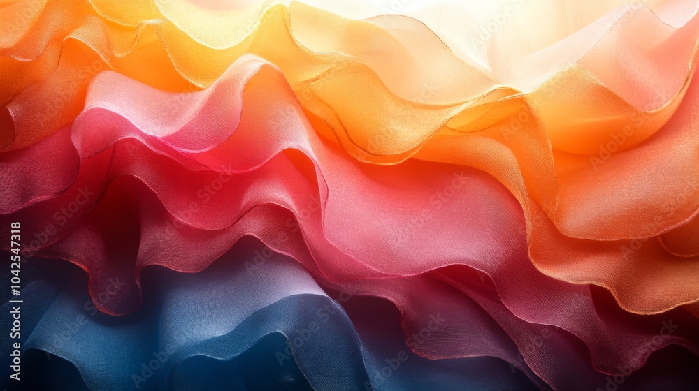 Aufkleber colorful fabric layers cascade in a wave-like formation, displaying a harmonious gradient of orange,