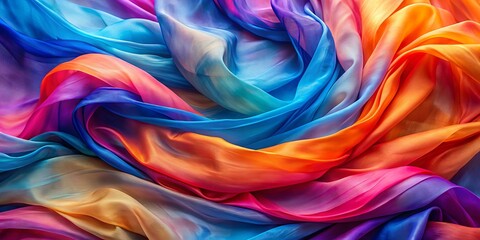 Obraz premium Fluid Ombre Silk Fabric Displays a Spectrum of Colors, From Rich Orange to Vibrant Blue