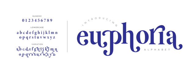 Euphoria typography beauty fashion elegant minimalist serif italic fonts decorative wedding vintage retro logos. Minimal luxury font alphabet logo. Vector illustration