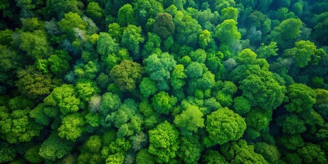 Naklejka premium An Aerial View of a Dense Canopy of Lush Green Trees, Their Leaves Providing a Verdant Blanket Across the Landscape