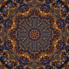 Symmetrical Urban Kaleidoscope with Dazzling Lights and Architectural Patterns, Reflecting the Harmony and Complexity of Modern Metropolises