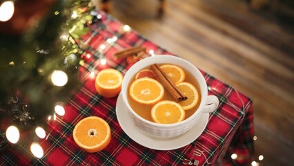 Hot apple cider, christmas drink, festive decorations, holiday season, winter beverage, new year celebration, cozy vibes