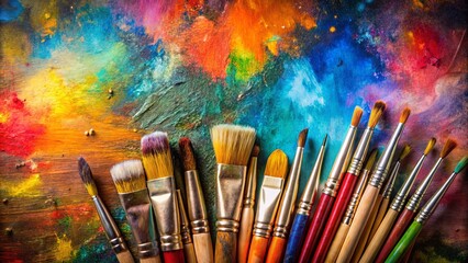 Fototapeta premium A symphony of vibrant hues and artistic tools, a canvas painted with the echoes of imagination, awaiting the next stroke of creation.