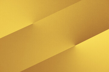 Gold golden mustard yellow brown whate abstract background. Geometric pattern shape. Line stripe diagonal angle fold. Color gradient. Shadow. Shine glitter light metallic metal effect. Noise grain.