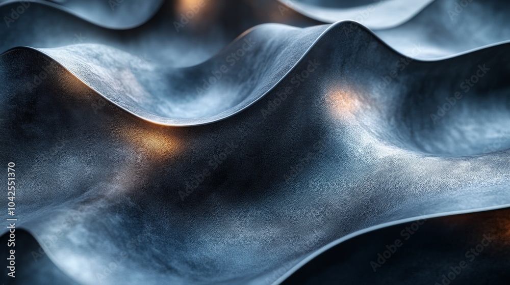 Poster Flowing curves of a dark material create a mesmerizing abstract pattern highlighted by gentle lighting, conveying a sense of depth and texture.