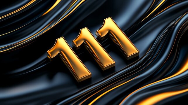 Three elegant golden numbers 111 on a wavy dark background.