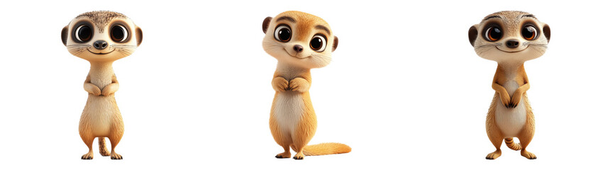 Fototapeta premium Cartoon meerkats standing isolated on transparent PNG background ideal for children's illustrations or wildlife-themed designs