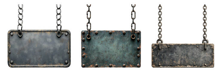 PNG Vintage Blank Metal Signs with Chains isolated on transparent background