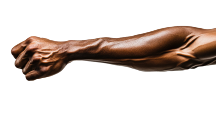 A close-up of a muscular person's fist and hand, showcasing strength and power in a gesture of athleticism