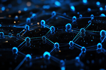 Obraz premium Graphene molecular grid, graphene atomic structure concept, hexagonal geometric form, nanotechnology background 3d rendering