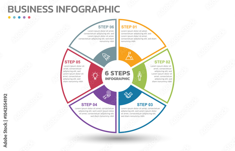 Aufkleber Visual data presentation. Cycle diagram with 6 options. Pie Chart Circle thin line infographic template with 6 steps, options, parts, segments. Business concept. Marketing infographic outline style.
