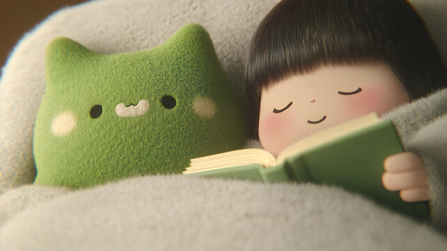 Fluffy dream journey,Invitation to a pleasant sleep,Reading time in dreams,.generated by AI.