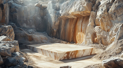 Marble being cut out of a mountain