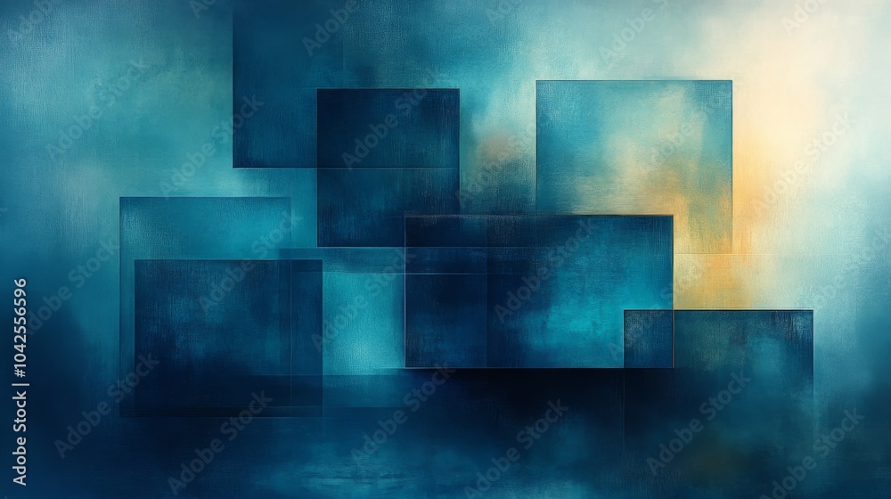 Aufkleber This artwork features a blend of blue and gold hues, with several overlapping rectangles creating a sense of depth and harmony. The soft transitions evoke a calming atmosphere.