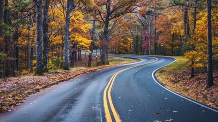 Fototapeta premium Winding Road Through Fall Foliage