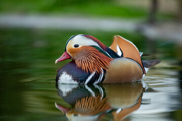 Beautiful mandarin duck in a lake 