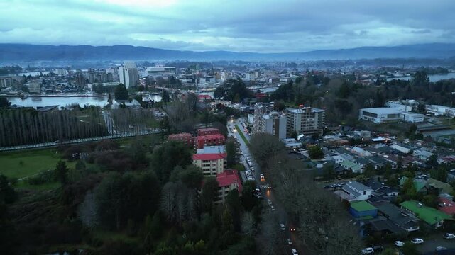 Aerial View of Valdivia City from Isla Teja, Chile