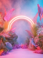 Illuminated Jungle Oasis - Neon Glow on Tropical Foliage in Moody Ambiance