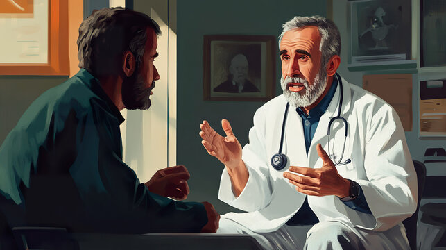 Doctor attentively listens to patient in warmly lit office, fostering sense of trust and understanding.