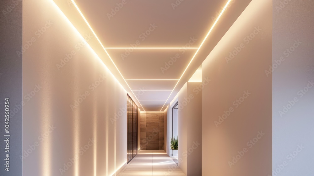 Sticker Modern Hallway Interior Design with Linear Lighting