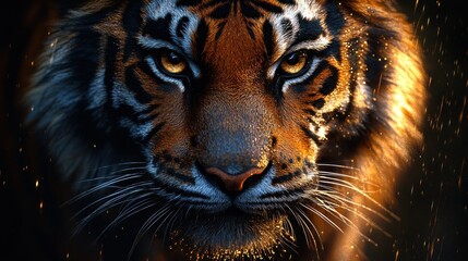 Fototapeta premium Close-Up Portrait of a Tiger with Sparks