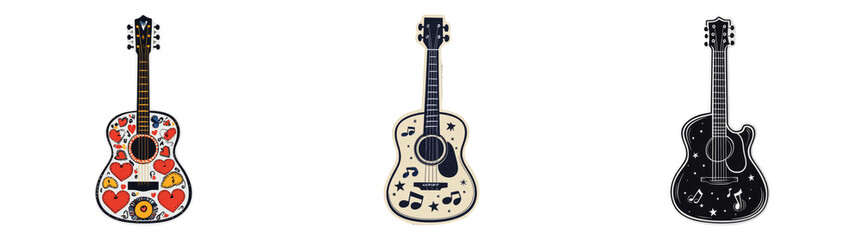 Fototapeta premium Guitars isolated on transparent PNG background perfect for music-themed illustrations or instrument packaging designs