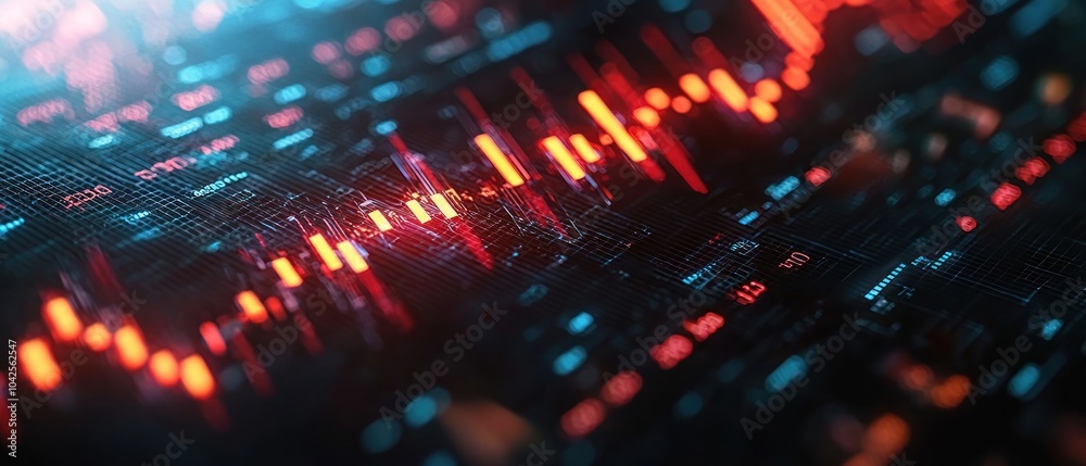 Aufkleber Abstract Digital Data Visualization with Red and Orange Lines
