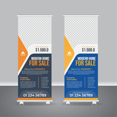 Professional business rollup pullup banner template, corporate real estate house Sale X banner design
