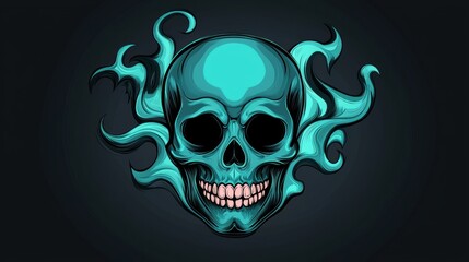 Fototapeta premium Haunting Skull with Mysterious Ethereal Flames in Dark Gothic Atmosphere