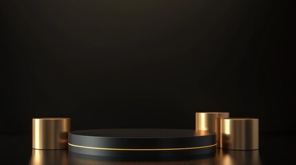 Black and Gold Cylindrical Platform with Glowing Ring