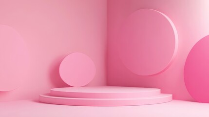 Pink Abstract Background with Circular Platforms and Walls