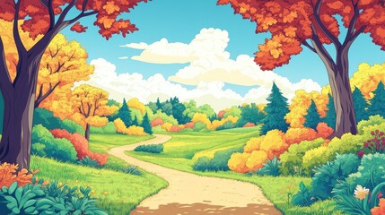 A Winding Path Through a Colorful Autumn Forest