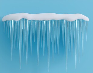 3D row of icicles hang from a snowy roof