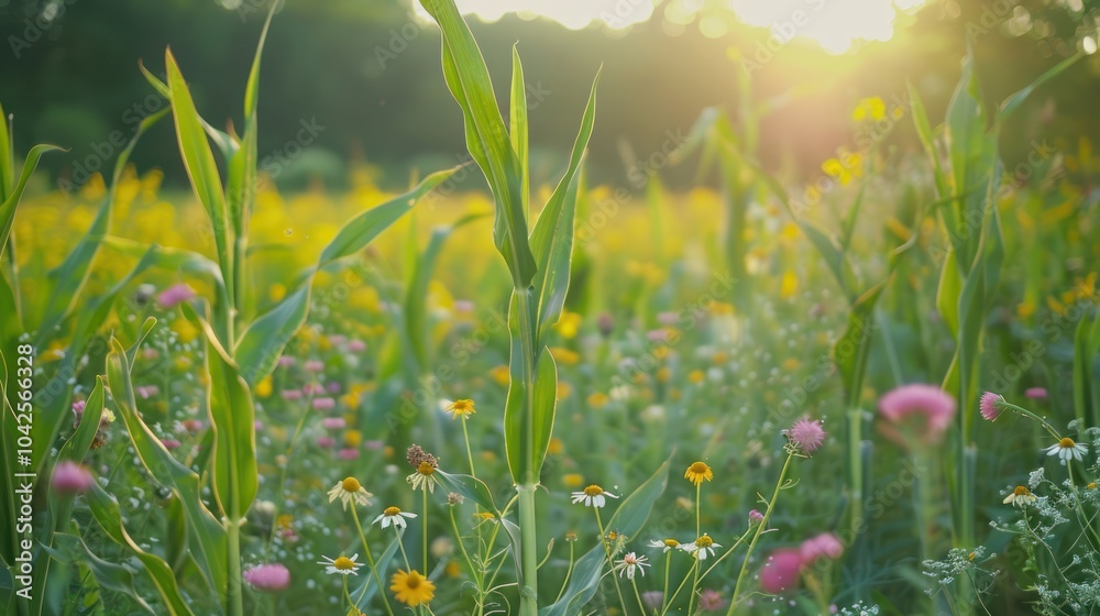 Poster Summer Sunset in a Field of Flowers