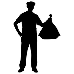 Silhouette of Volunteers Cleaning and Recycling Garbage on White Background. Environment Day Celebration. Vector Illustration