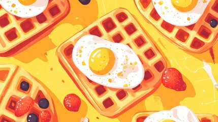 Bright and Cheerful Breakfast Scene with Waffles and Eggs