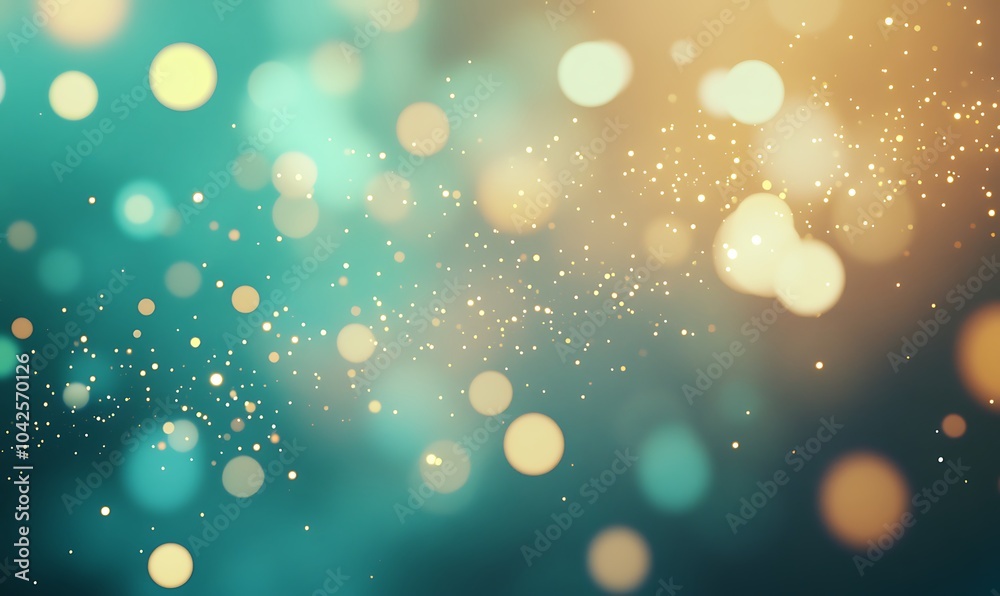 Fototapete A vibrant abstract background featuring shimmering bokeh lights in teal and gold hues, creating a magical and dreamy atmosphere.