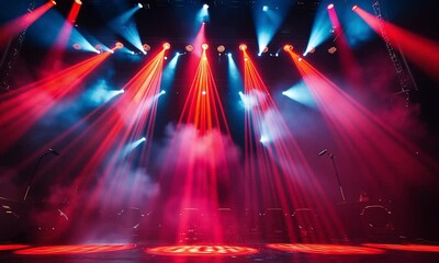 A vibrant stage with colorful lighting, creating an energetic atmosphere for a performance.