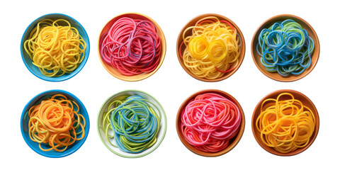 Colorful Spaghetti Noodles in Bowls, PNG collection, set bundle, isolate on transparent or white background