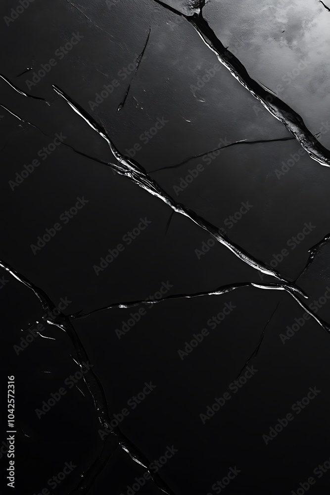 Leinwandbilder a dark surface with visible cracks, reflecting light, creating an artistic contrast between shadow a