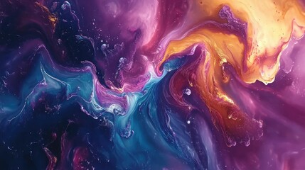 Vibrant pigments swirl and intertwine on a fluid art canvas, creating a mesmerizing abstract design with flowing tendrils of color.